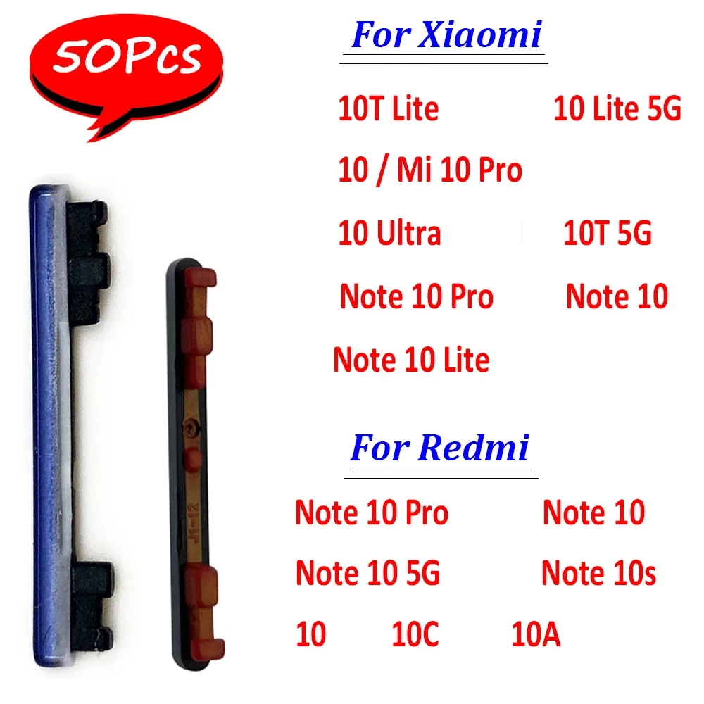 50Pcs，Power Button + Volume Side Button Parts For Xiaomi Mi 11T 10 11 Ultra 10T Lite 5G Mi Note 10 Pro Redmi 10A 10C Note 10S