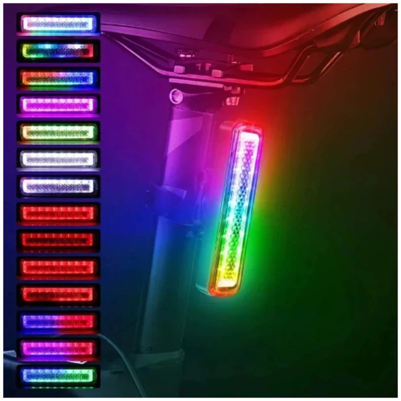 Bicycle Lights Bike Tail Light 750 mAh Memory Mode Rainbow LED Warning USB Waterproof Helmet Scooter Rear Taillight