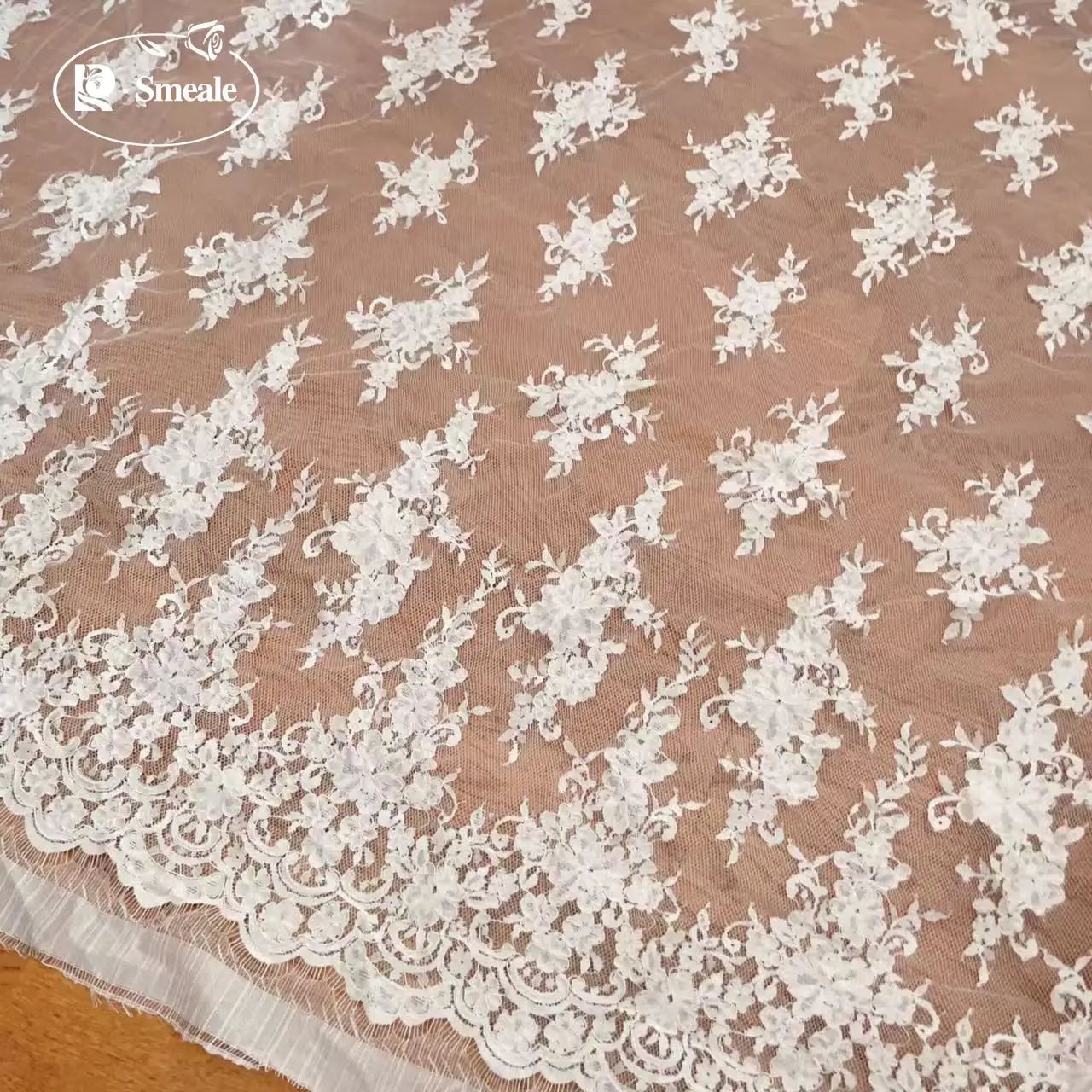 3MX1,5M NEUE Handgefertigte Kordel-Stickerei Wimpernspitzenstoff für Hochzeitskleider, DIY Nähen Weiße Afrikanische Stoffe – Detail 8