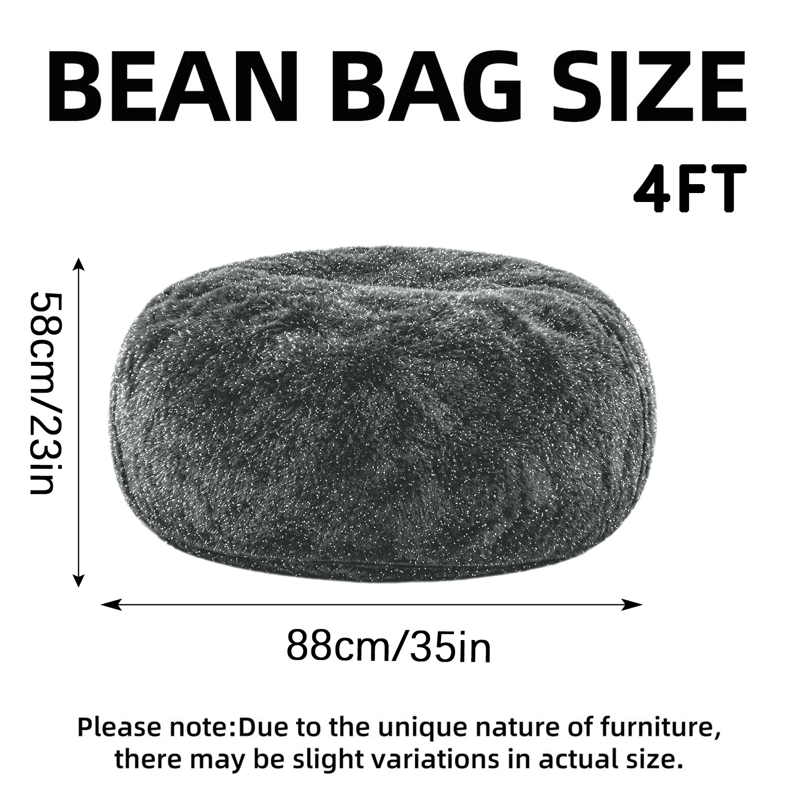 4FT Glitter Fluffy Faux Fur Bean Bag Chair, Vacuum Compressed High Rebound Memory Foam Floor Seat With Hidden Zipper Removable Washable Fabric Cover image 3