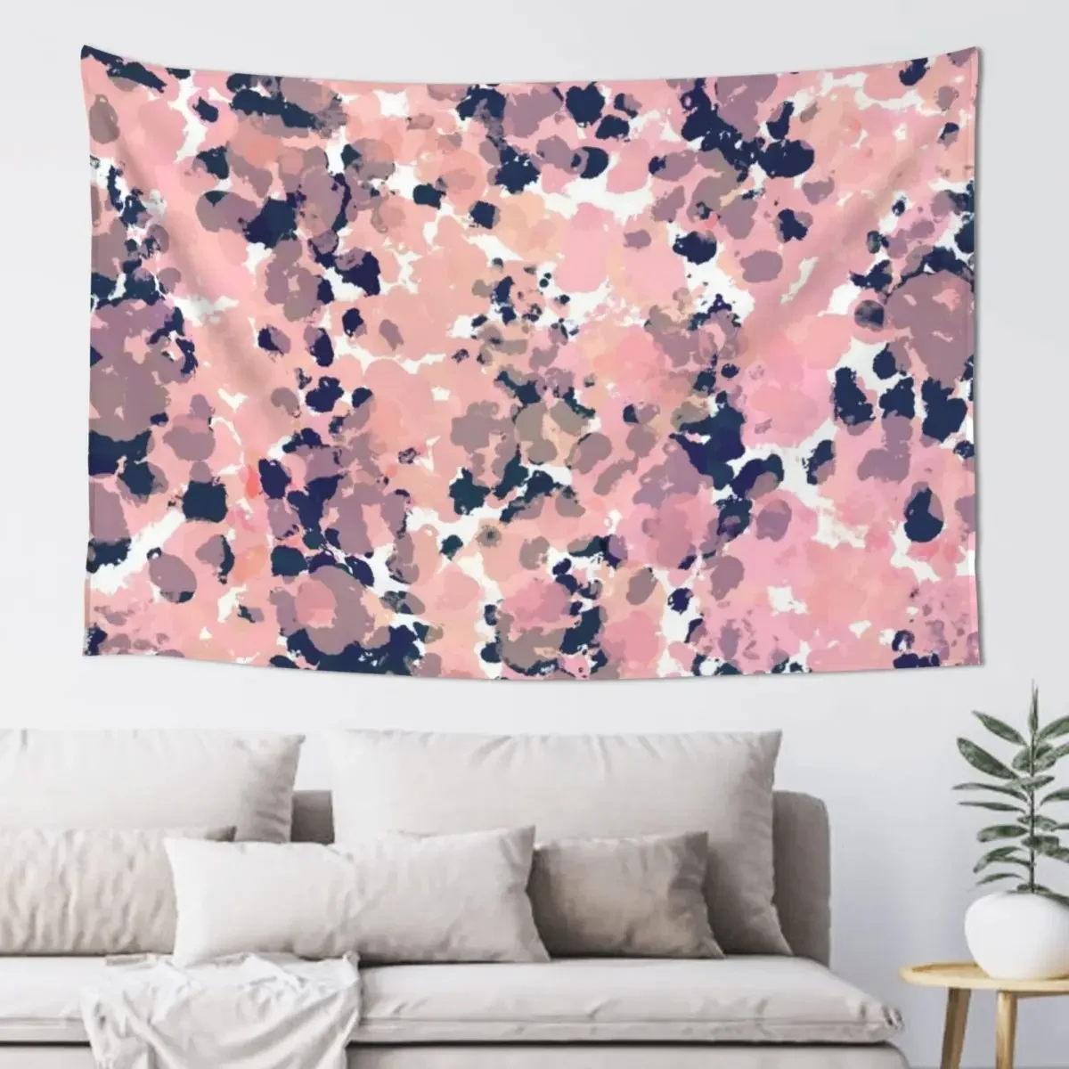 Smudgy Painted Abstract Pattern in Navy Blue, Pink, Blush, and White Tapestry Room Decor Aesthetic Room Decors Tapestry