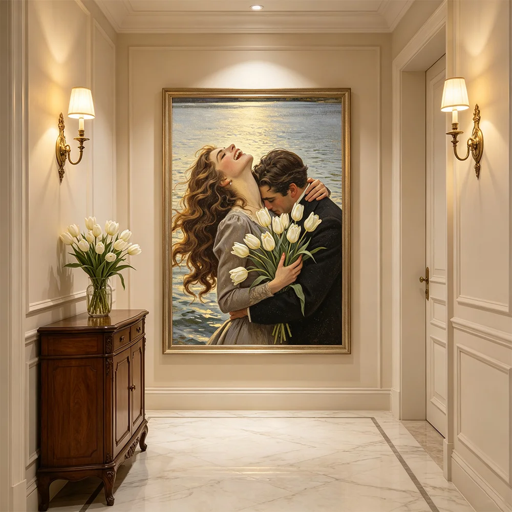 Retro Aesthetic Canvas Poster HD Printed Painting Romantic Kiss Couple Wall Art Pictures Home Bedroom Decor Vintage Print
