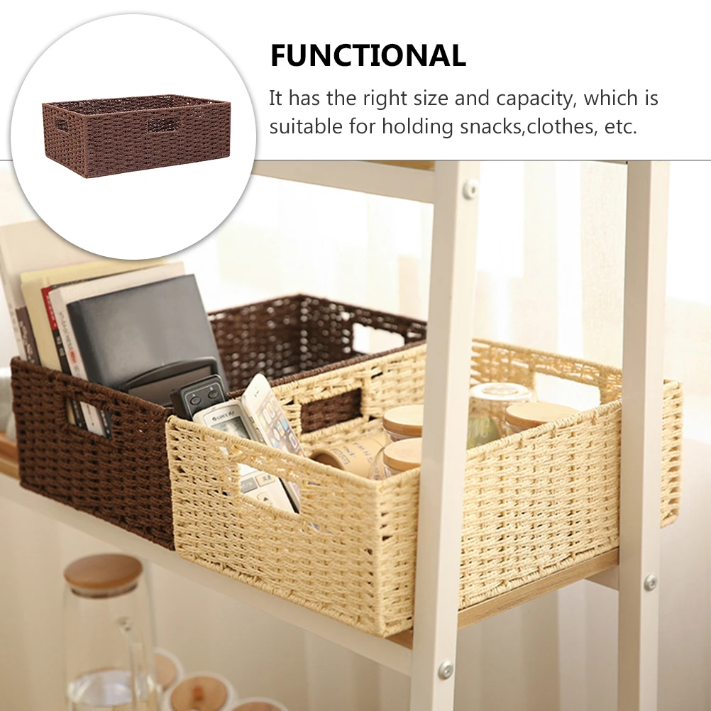 

Rattan Wicker Storage Basket Handmade Paper Rope Smooth Snack Container Multifunctional Home Decorative Wire Frame