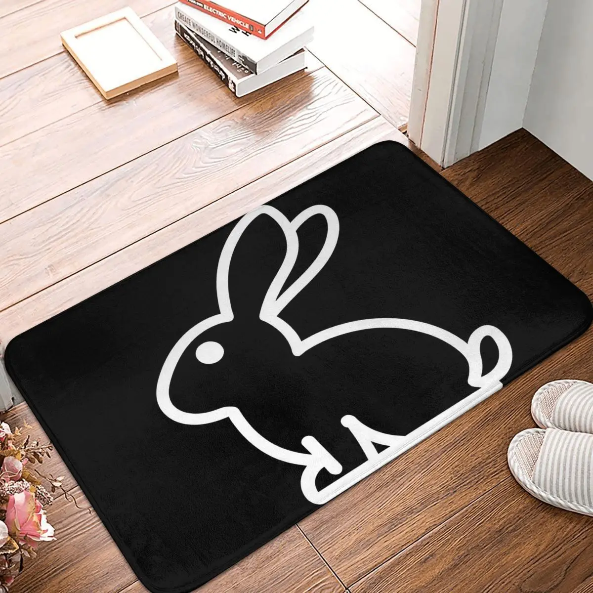 Minimal Bunny Sophisticated White Line Art Rabbit Non-slip Doormat Floor Mat Carpet Rug for Kitchen Home Bedroom Footpad Mats