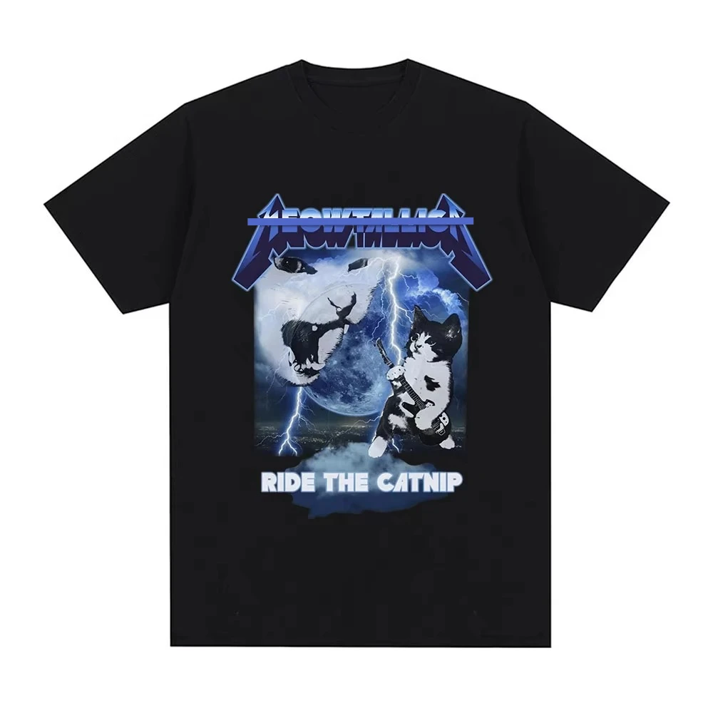 

Meowtallica женская забавная футболка с выражением кота, рубашка Heavy Metal Rock Cat, повседневная модная свободная футболка с графическим принтом Y2K