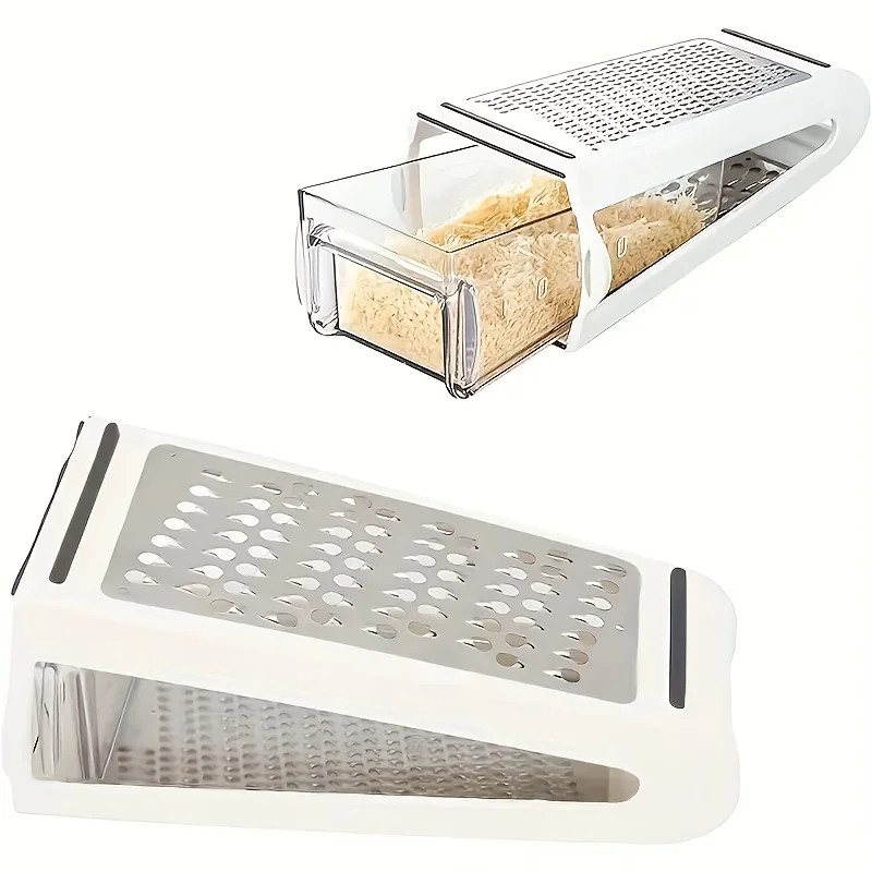 

Space-Saving Double-Sided Cheese Grater Stainless Steel with Food Container Kitchen Gadget for Vegetables Carrots Cucumber