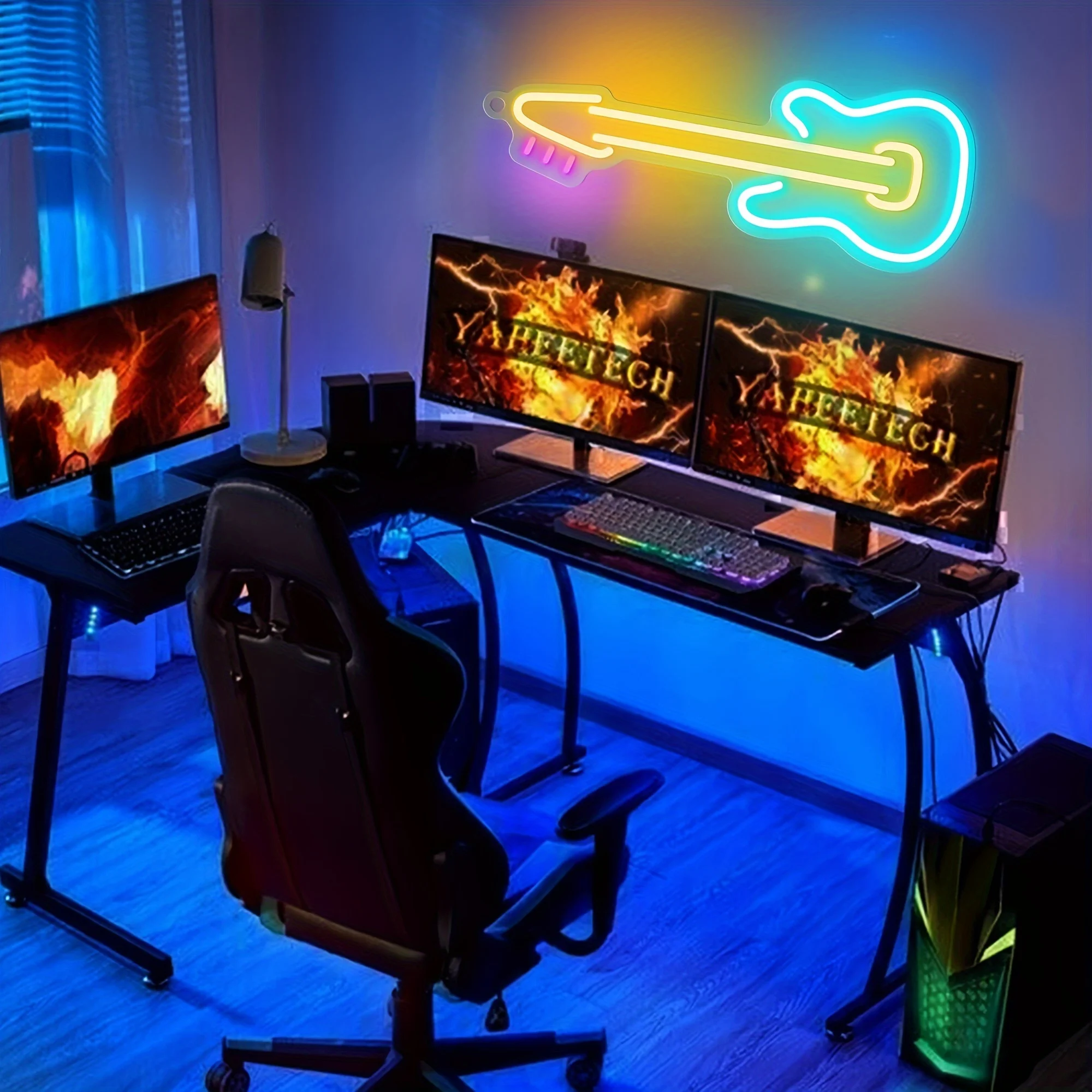 Vibrant LED Neon Guitar Light -Creates Magical Music Studio Atmosphere - Perfect Wall Decor &  Music Lovers Gift