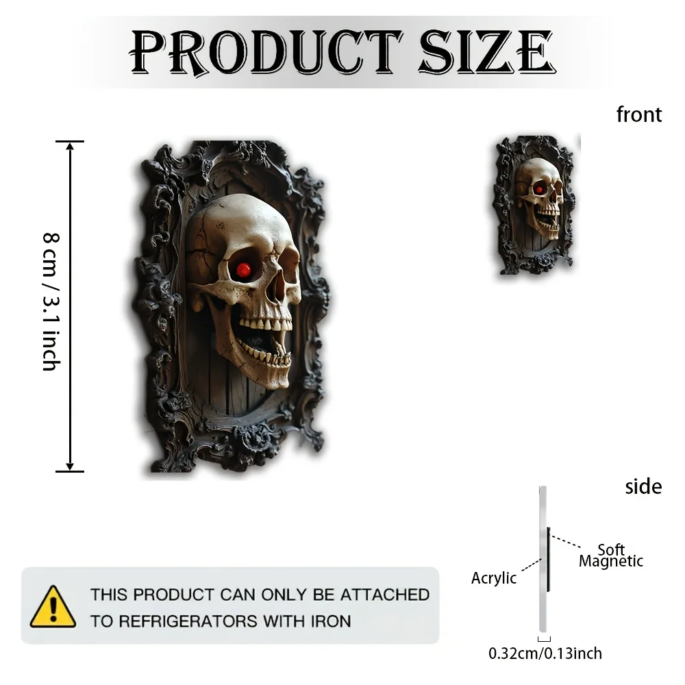 Gothic Vintage Frame Skull 2D Flat Acrylic Fridge Magnet, Halloween Horror Skeleton Refrigerator Decor Magnet