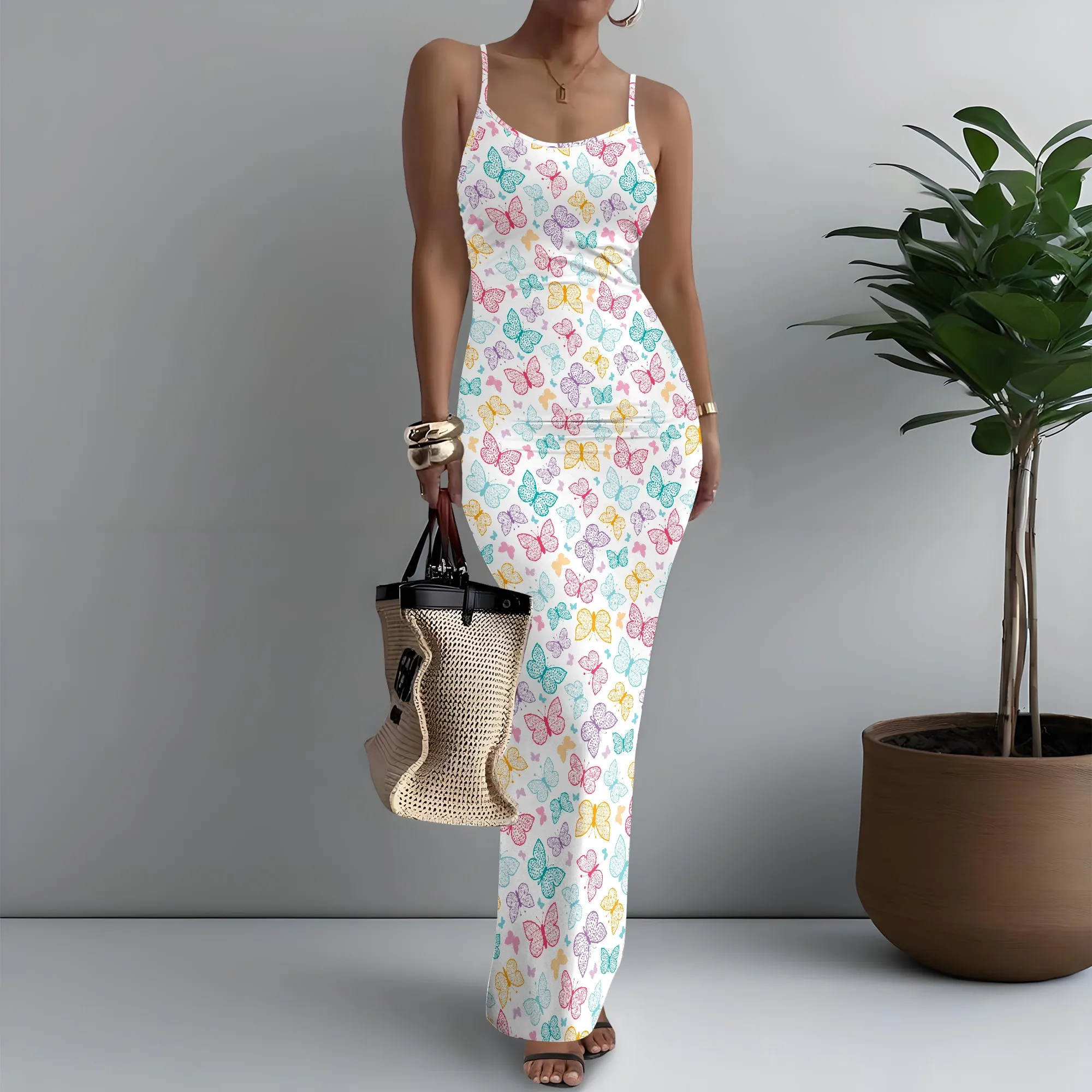 

Women's Spaghetti Strap Maxi Dress Fairycore Butterfly Print Spellbinding XS-3XL