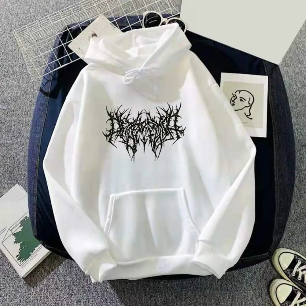 Hoodie Cozy Thorn Print Fleece Hoodie with Drawstring Patch Pocket for Fall Winter Warmth Unisex Pullover with Elastic Cuff Plus