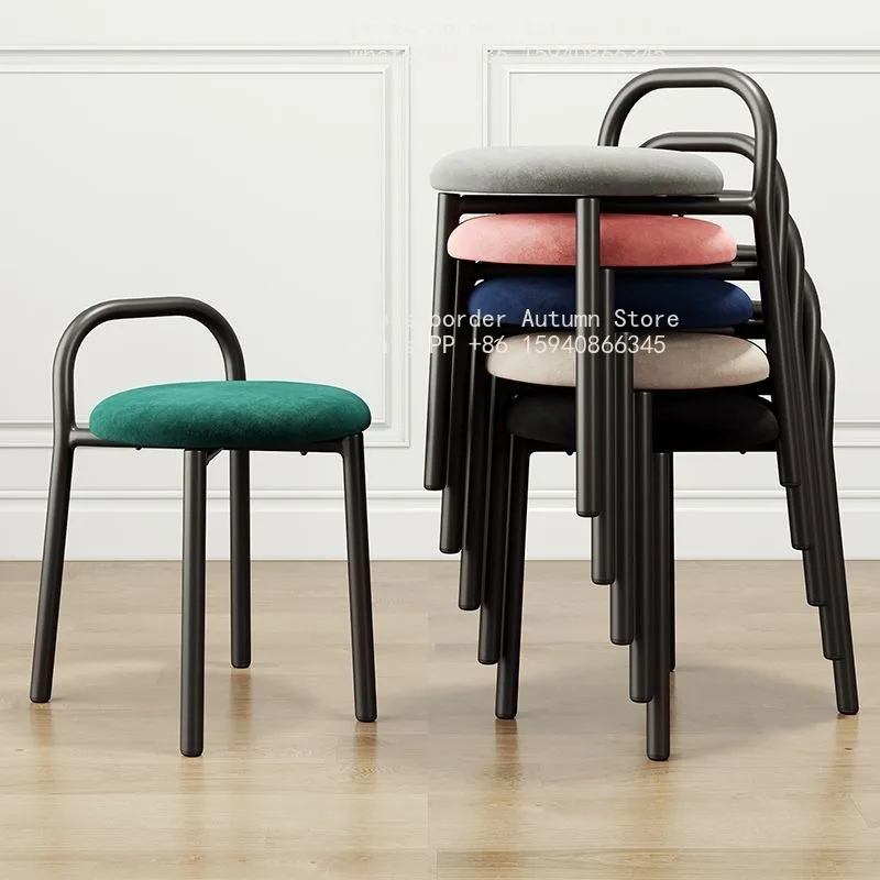 Nordic Internet celebrity small round stool soft bag back chair makeup stool household dining chair stackable small