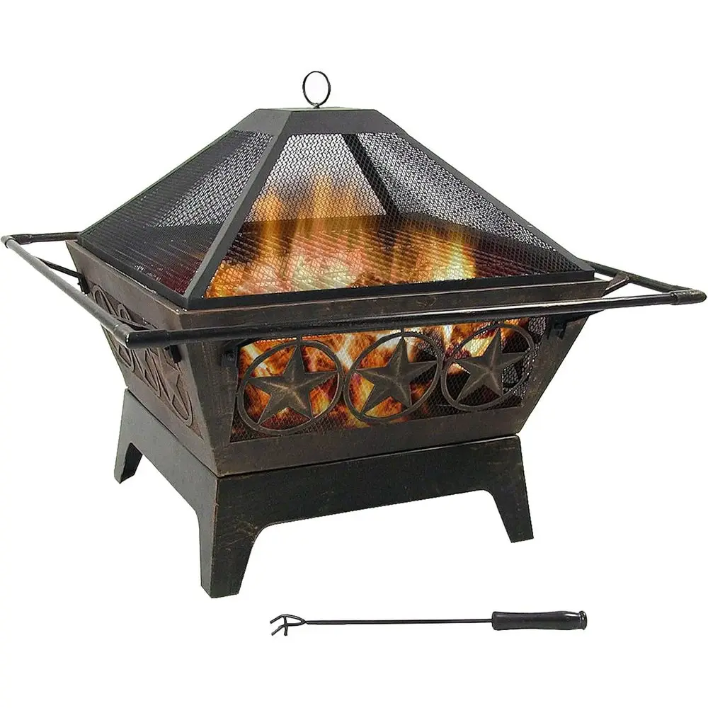 

32-Inch Heavy-Duty Outdoor Wood-Burning Fire Pit with Grill, Spark Screen, and Poker