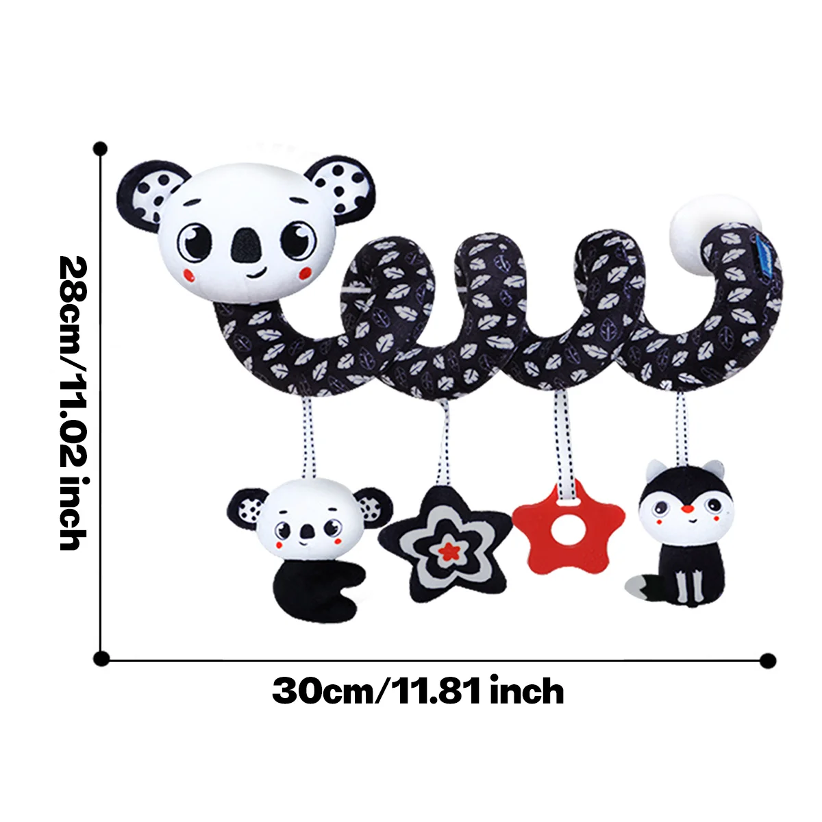 Spirale Plüschtiere, schwarz-weißes Kinderwagen-Autositzspielzeug, hängendes Rasselspielzeug für Kinderbett-Mobile, bestes Geschenk für Neugeborene