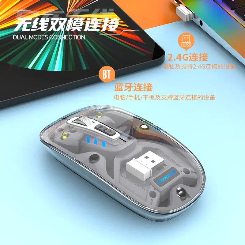 XYH55 Bluetooth Drahtlose Transparente Maus Stumm Dual Modus Desktop Computer Notebook Büro Business USB