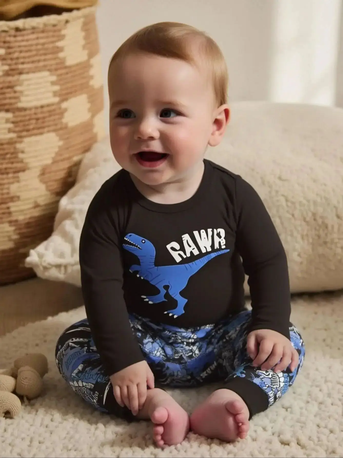 2-teiliges modisches Freizeit-Outfit für Babys mit Cartoon-Print, langärmliger Strampler mit komplett bedruckter langer Hose für Frühling und Herbst – Detail 2
