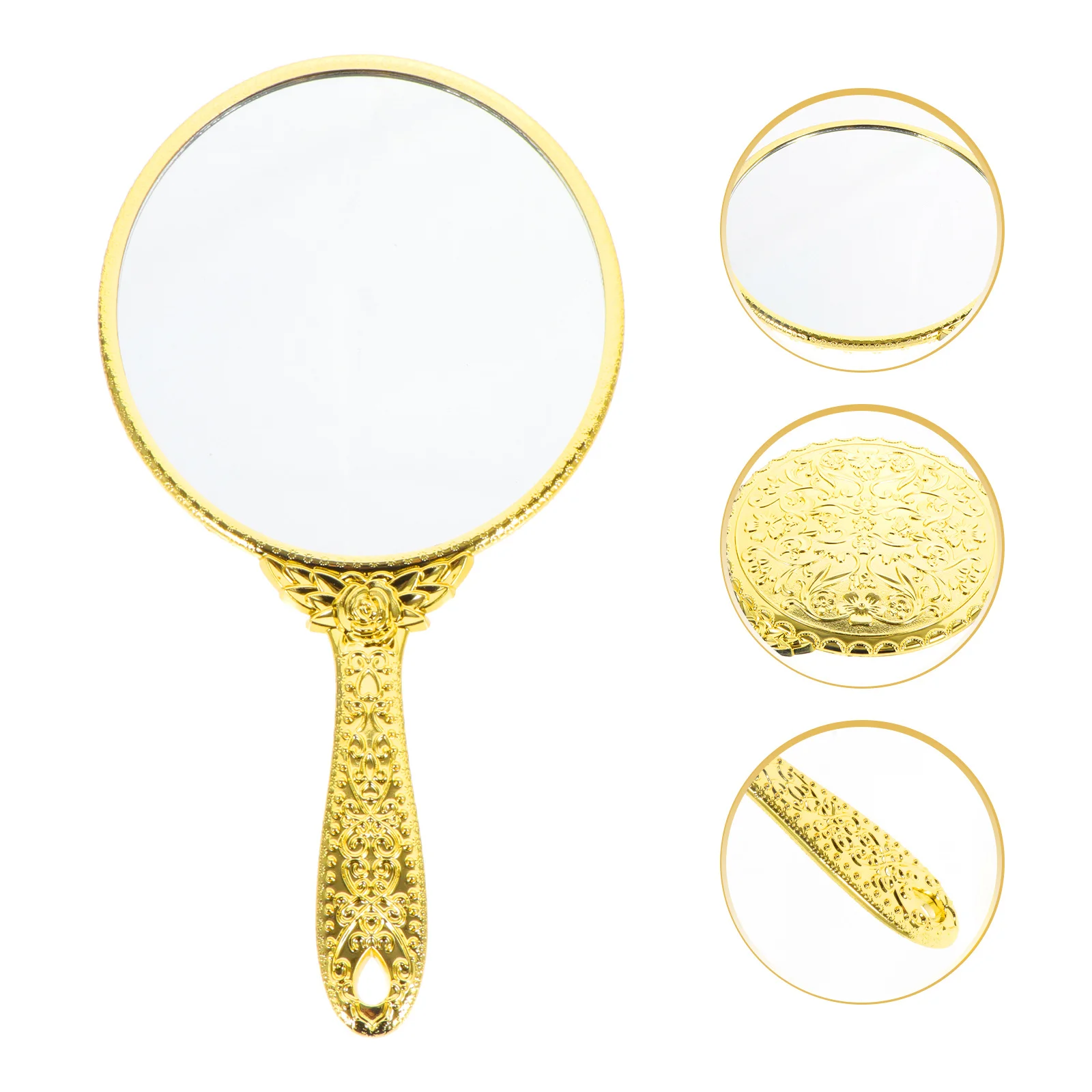 

Retro Rose Handle Hand Mirror Portable Lightweight Compact High Definition Makeup Mirror Durable ABS Material Beauty Tool