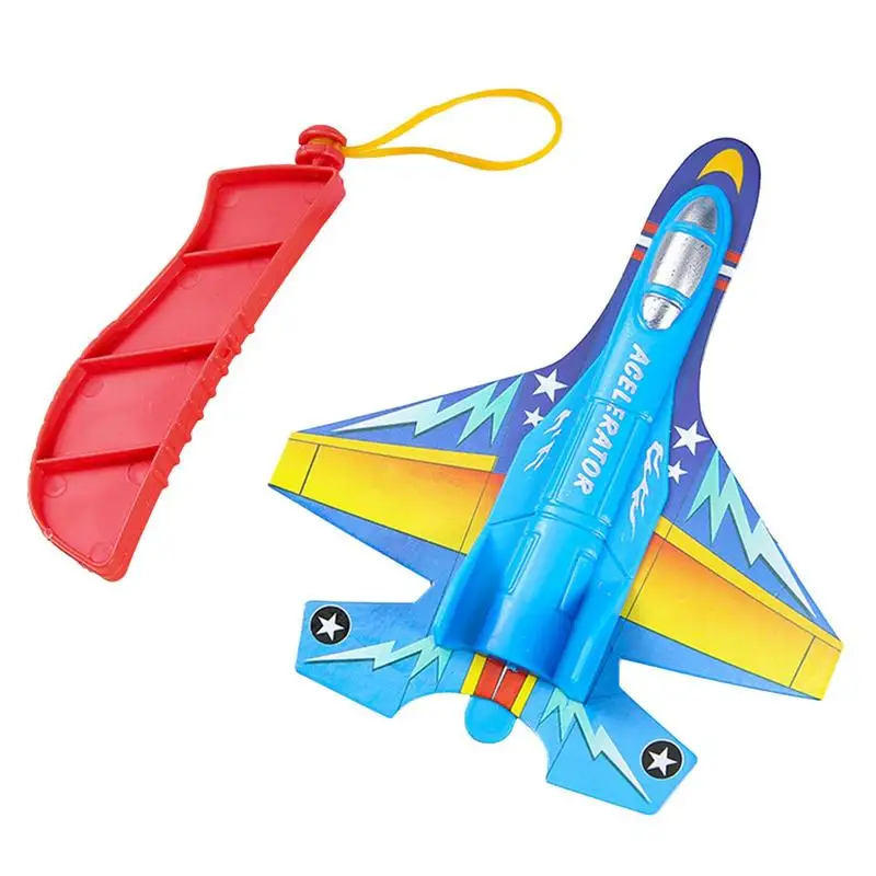 Plastic Catapult Plane Toys Manually Launched Throwing Aircraft Model With Launch Handle Great Holiday Birthday for Boys Age 4-7