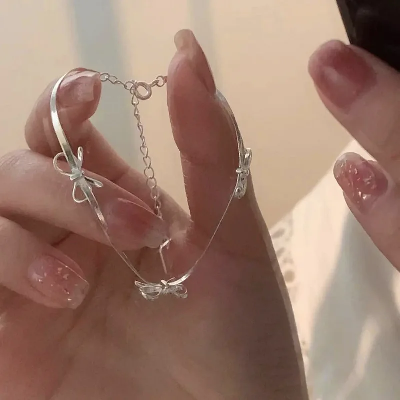 925 Sterling Silver Bow Bracelet With Sparkling Temperament Snake Bone Chain Bracelet Suitable For Wedding Jewelry Gifts