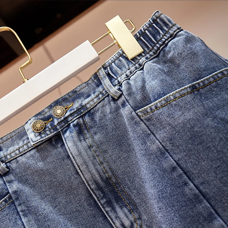 Neue 2022 Sommer Plus Größe Frauen Jean Rock Große Größe Koreanische A-line Blau Baumwolle Tasche Denim Mini Röcke 3XL 4XL 5XL 6XL 7XL