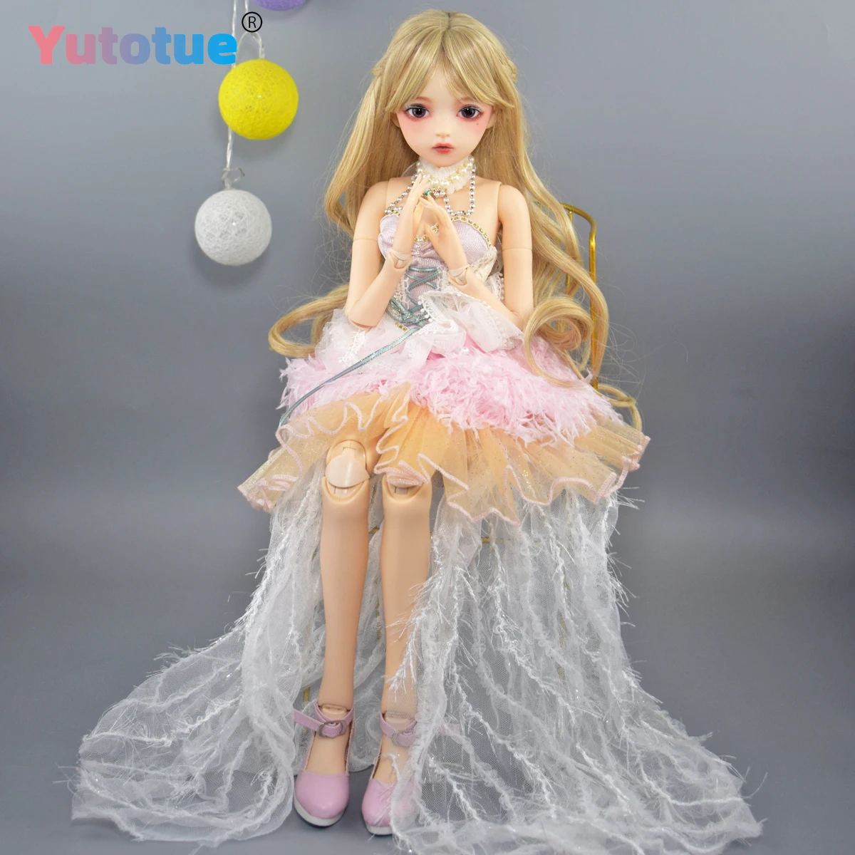 YUTOTUE 60cm Height Glitter Purple Eyes Girl Doll 1/3 BJD Toy with Handmade Dress Wig Outfits