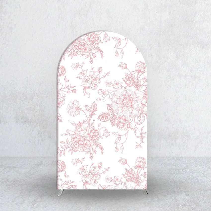 LS Custom 2-Sided Pink Bow Floral Bloom Pattern Girl Birthday Party Baby Shower Cover Chiara Arch Background Decor Backdrop