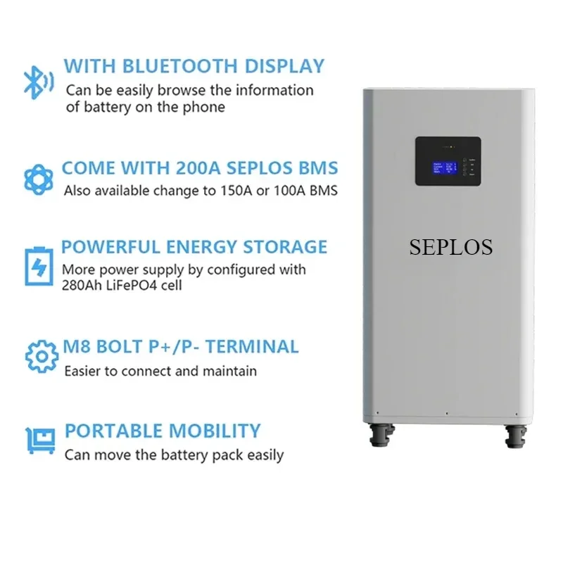 Seplos 48V 14.3KWh 280Ah LiFePO4 Lithium Phosphate Battery Pack DIY Kits Set Case Assemble Box Without Cells with 16S 200A BMS