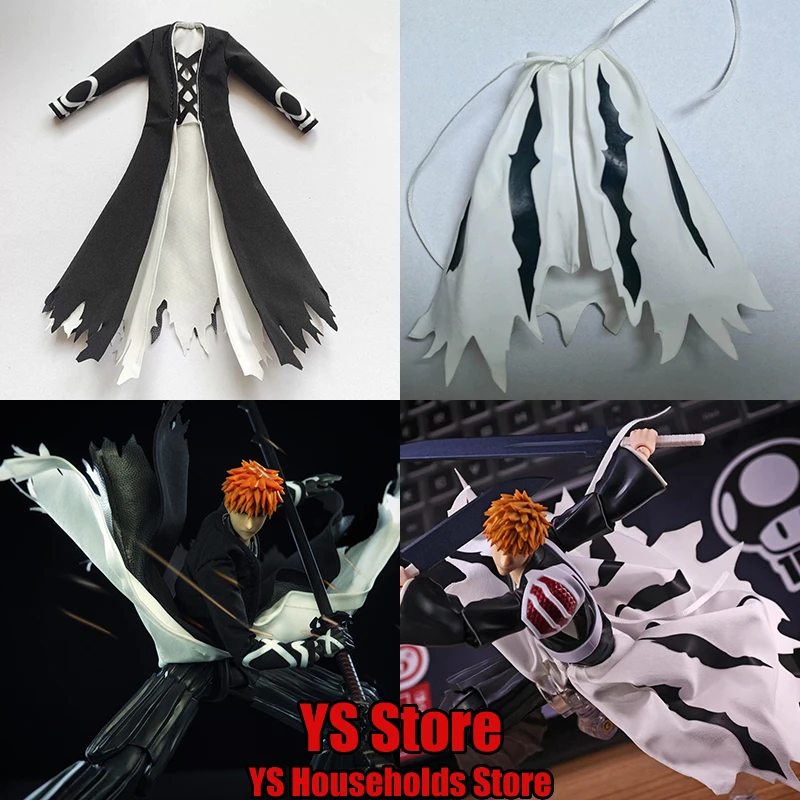 

1/12 Kurosaki Ichigo Man Figure Mini Hemline Black Long Sleeve Cape Windbreaker Coat Toys Accessory For 6" Shf Shinigami Doll