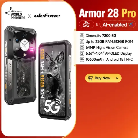 【Nuevo】Ulefone Armor 28 Pro 5G AI teléfono resistente 10600mAh 6,67 ”AMOLED 64MP Smartphone 512GB ROM 120W Android 15 teléfono móvil