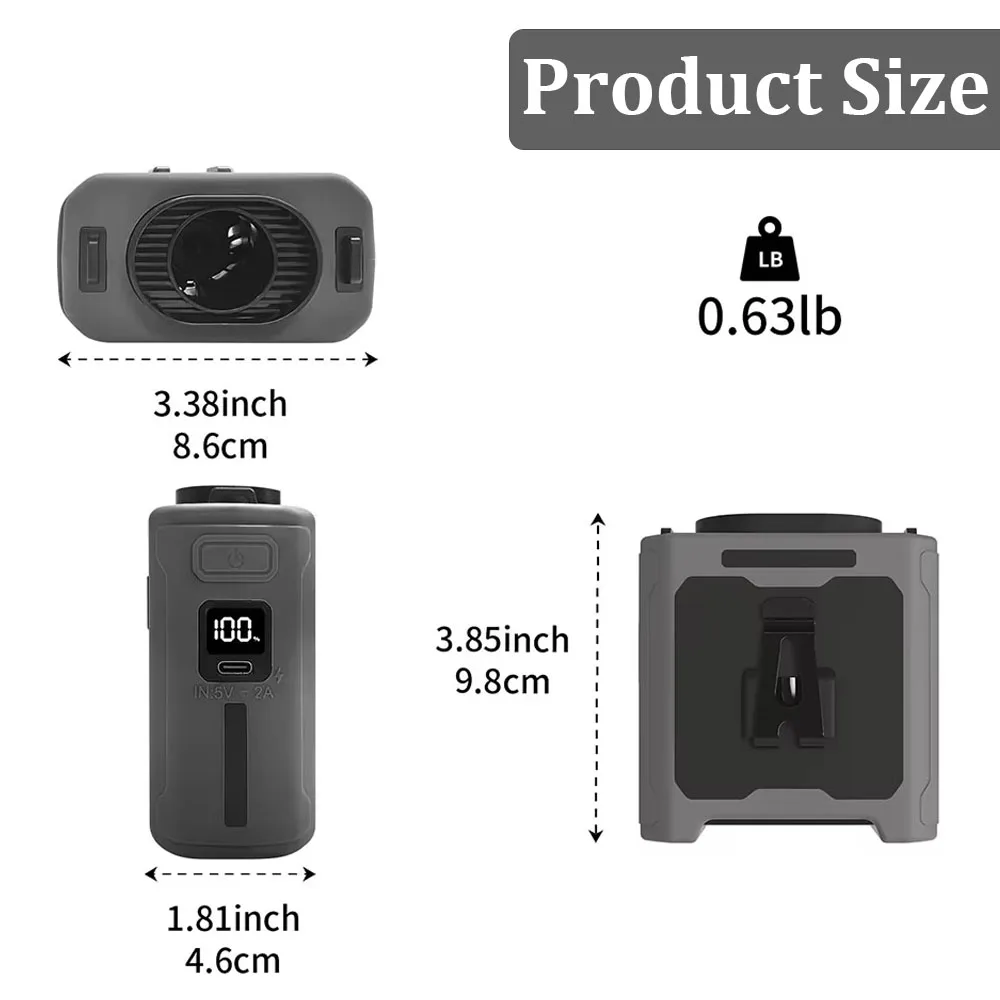 10000mAh Waist Fan with Power Bank 5 Speeds Portable Fan Hands Free Rechargeable Fan Battery Level Display USB Charging Fan