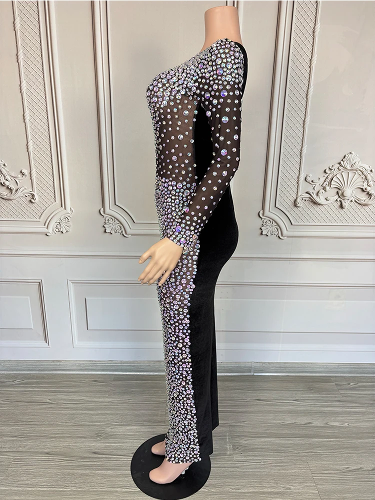 2025 ropa de Drag Queen vestido completo con cuello en V profundo y perlas vestido de noche para cantante club nocturno Bar Dj trajes de actuación en el escenario DN21606