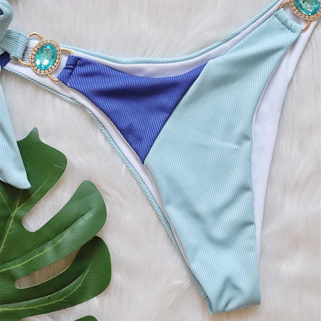 Diamant-Strass-Bikini mit Bandeau-Oberteil, Damen-Badeanzug, zweiteiliger Bikini-Set, Badebekleidung, Badeanzug, Schwimmanzug V3966 – Detail 10