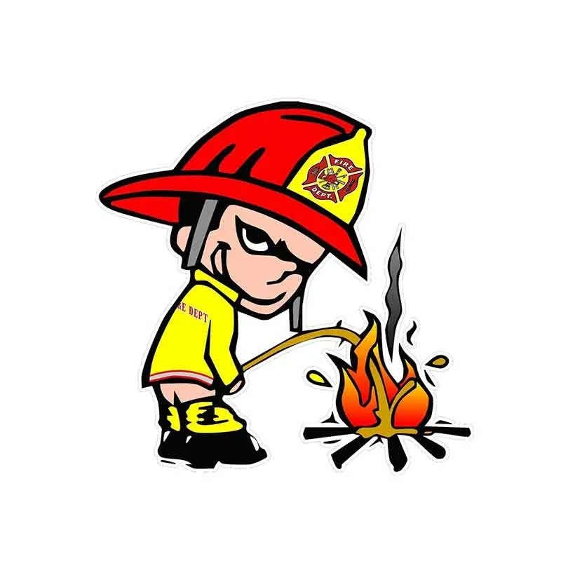 Funny Car Stickers for Fireman Pee on Fire Offensive Decoration Vinyl for Helmet Car Accessories