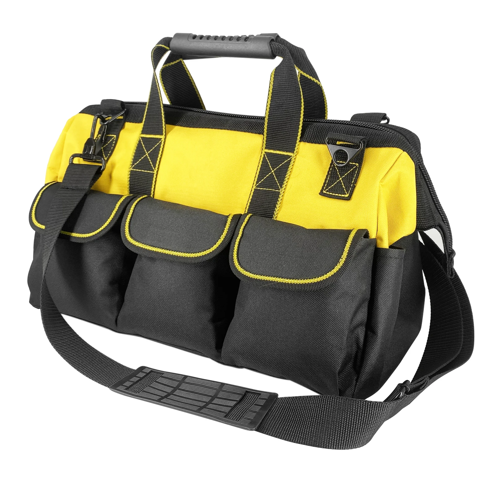 Garden Tools Bag 15inch Wide Mouth Tool Bag with Molded Base Tool Tote for Men Heavy Duty,600D polyester fabric (Yellow color)