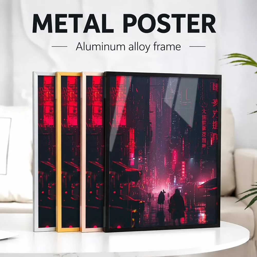Night City Framed Metal Poster Personalized Photo Immersive Adventure Style Wall Art For Bedroom And Study Housewarming Gift