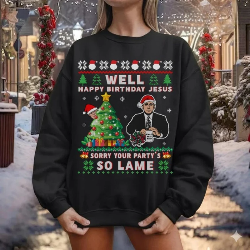 قميص عيد الميلاد القبيح للمكتب، عيد ميلاد سعيد يسوع آسف حفلتك جدًا، هدية عيد الميلاد العائلية مايكل سكوت دوايت شروت #1