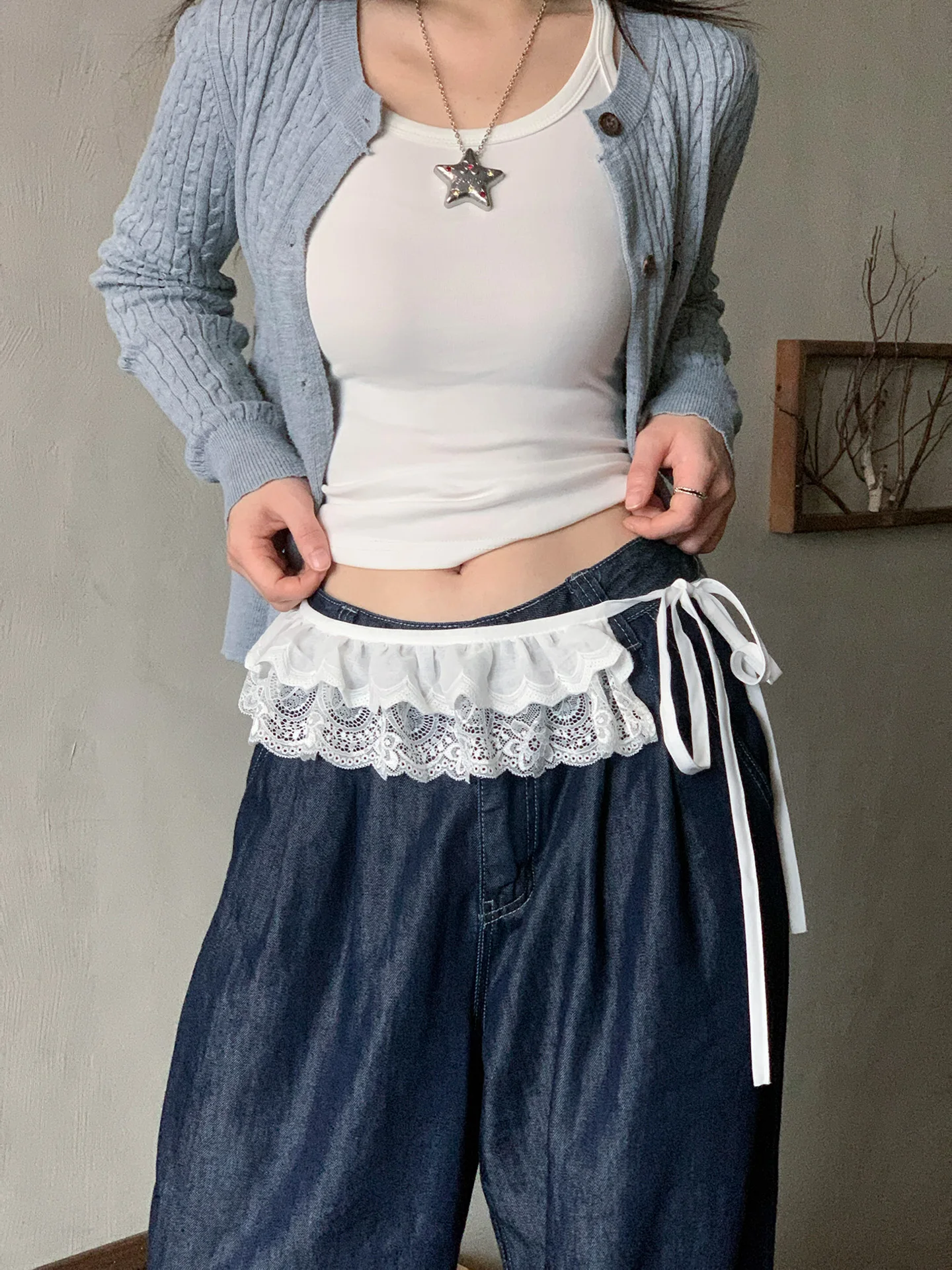 Slimming Lace Half Skirt Women's Fashionable Layered Wear  Skirt Covering Butt Korean Style Standard Fit Spring Season