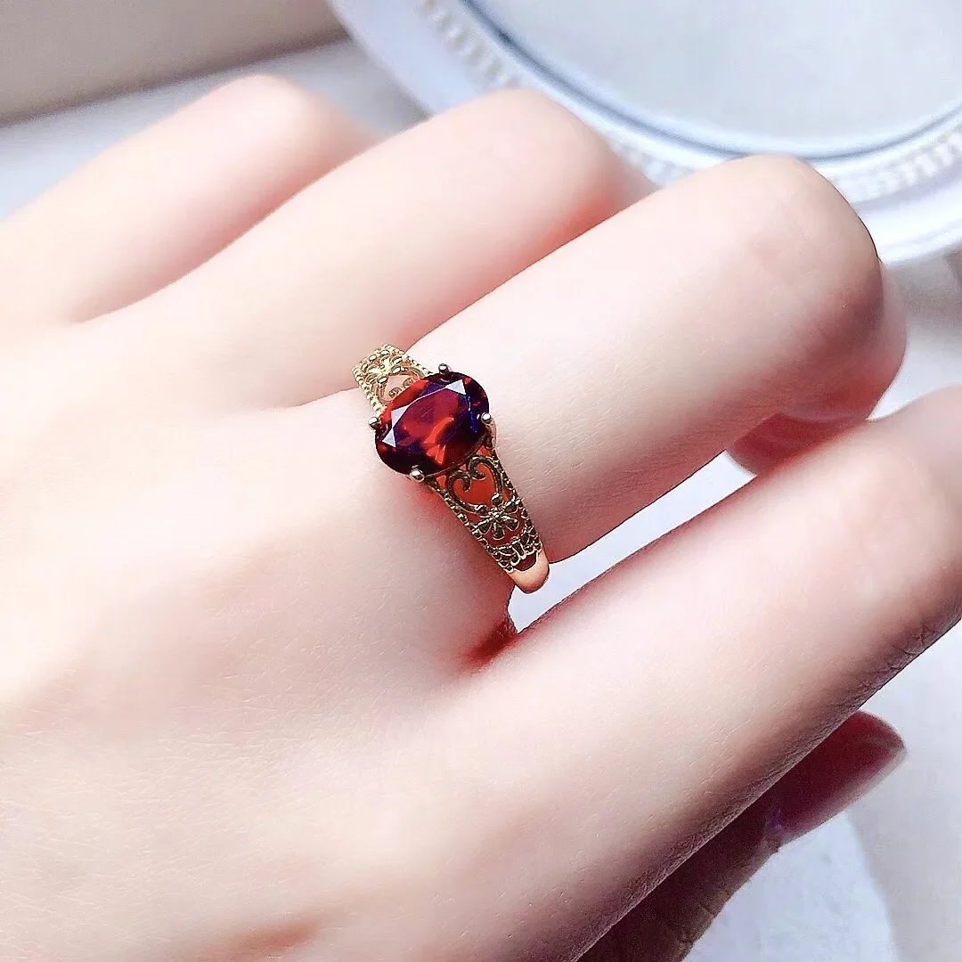 

1ct 6mm*8mm Natural Garnet Ring Vintage 925 Silver Garnet Ring for Daily Wear January Birthstone