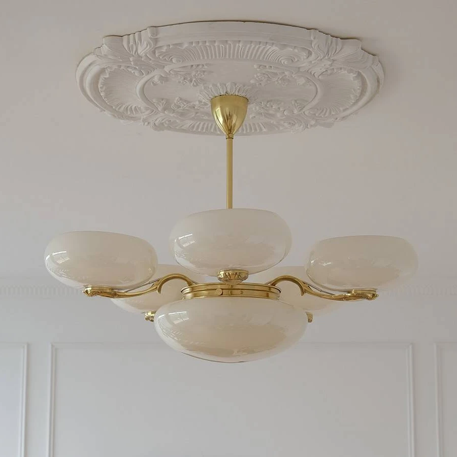 Egg white stone brass chandelier, medieval, northern European and American style, retro living room, bedroom chandelier