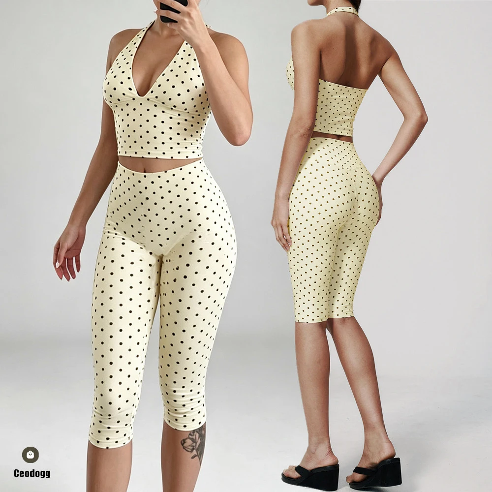 Dot Women Polka Yoga Legging High Waist Butt Lifting Workout Calf Legging Gym Elastic Cycling Capris Female Fitness Shorts XP258
