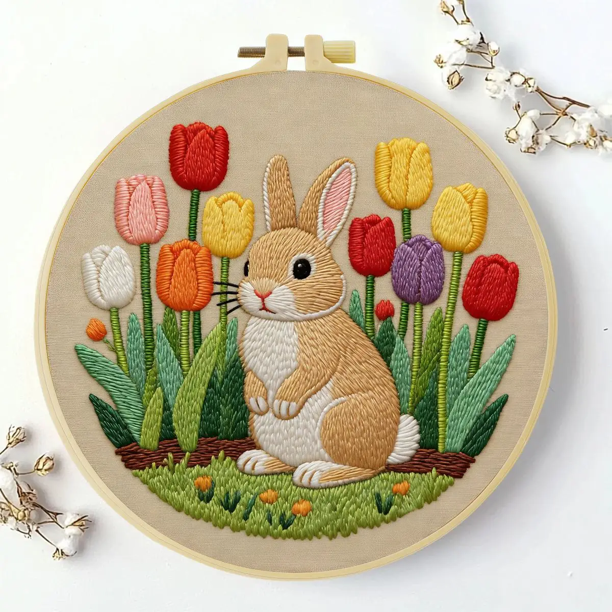 1 Stück 20X20CM/15X15CM 7,87/6,3 Zoll Kaninchen-Stickerei-Starter-Kit DIY-Kit DIY-Stickerei-Set Handarbeiten Malerei Nähen Kunst – Detail 2