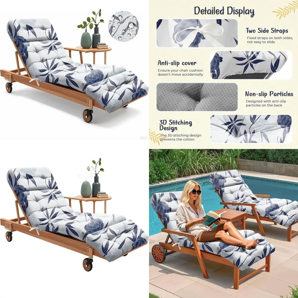 

Водонепроницаемая хлопковая подушка для шезлонга на открытом воздухе, 75,1x22,8x4,7, синяя чародейка, с завязками