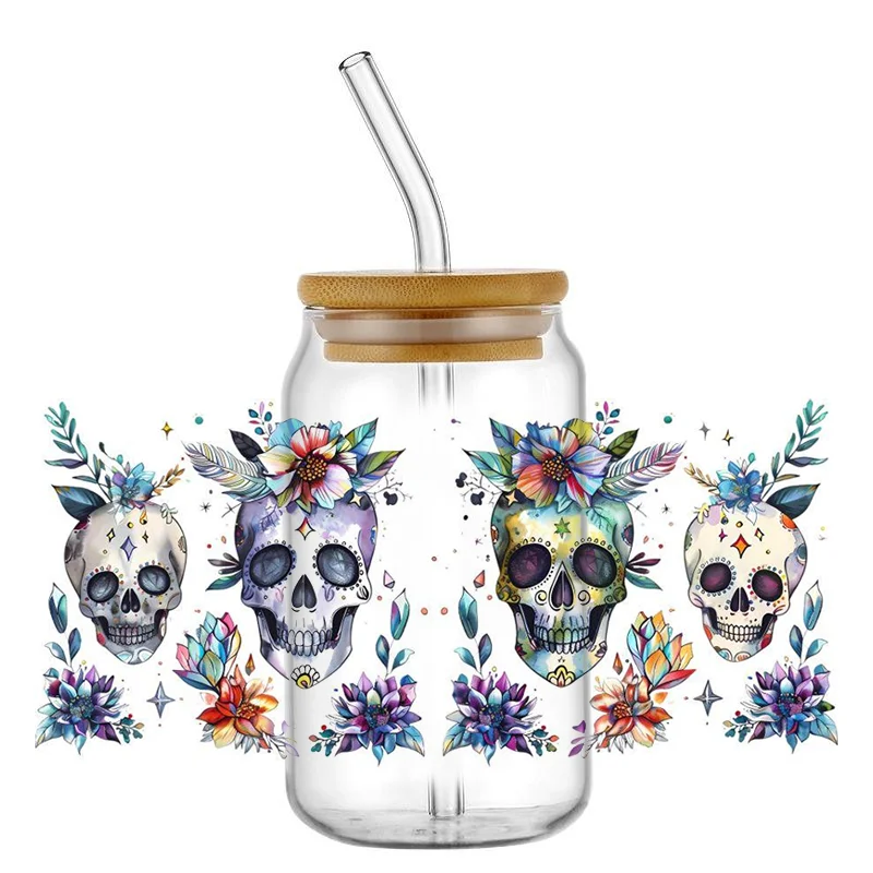 

crystal skull design stickers 16oz Cup UV DTF Wrap Self-adhesive Transfer Decals Custom Printing cup wrap