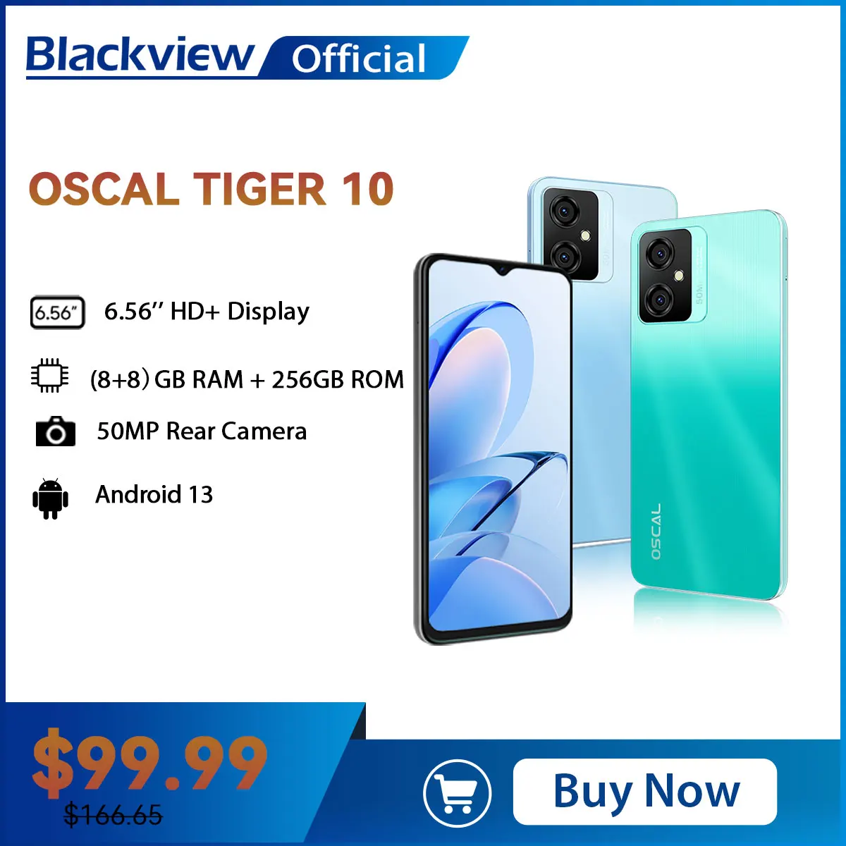 BLACKVIEW OSCAL TIGER 10 Unlock Smartphone Android 13, 6.56'' FHD+ Screen, 16GB 256GB Moblie Phone. Cellphone On Sales