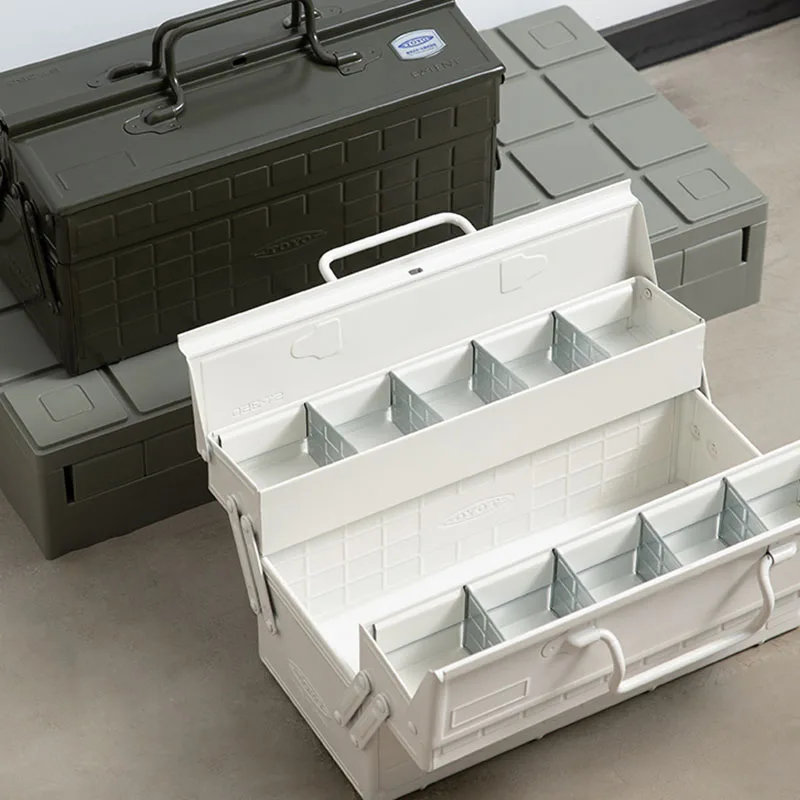 Household Tool Storage Box Army Green Double-layer Lock Iron Tool Box Portable Waterproof Car Hardware Parts Painting Tool Box