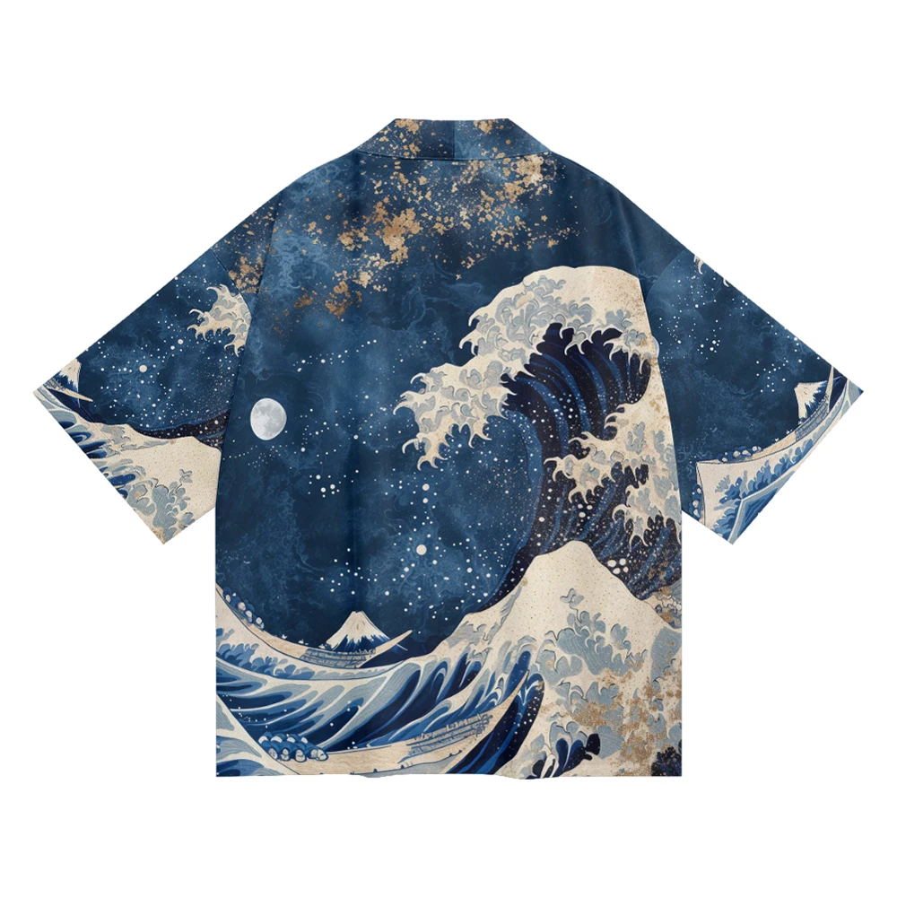 Classic Versatile Models of Fashion Design Sense of The Sea Waves Woven Robes Men's Fashion Design Casual Kimono Men's Tops