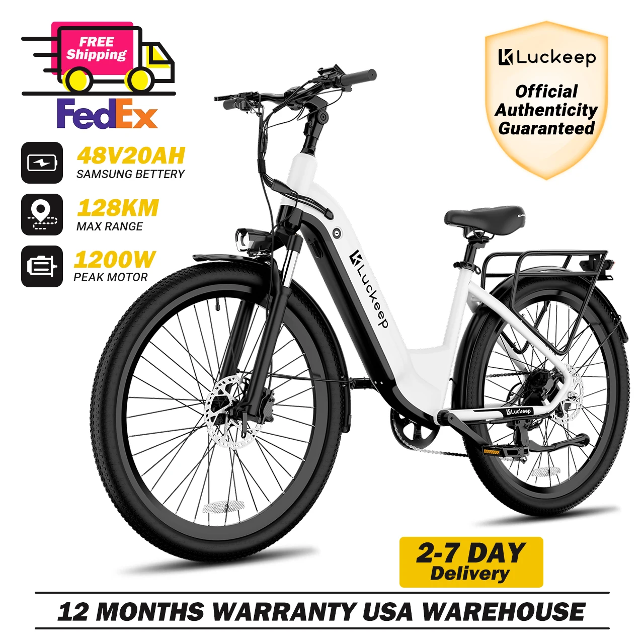 

Luckeep X2 [Torque Sensor] Electric Bike for Adults 1200W Peak,28MPH 80Miles,20AH, 26'' *3.0'' Step-Thru Ebikes Hydraulic Brake