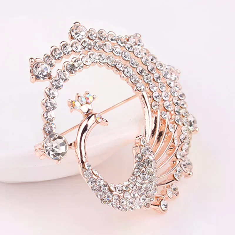 Jewelry Crystal Peacock Animal Corsage Banquet Decoration Women Scarf Brooch Pin Fashion Accessory