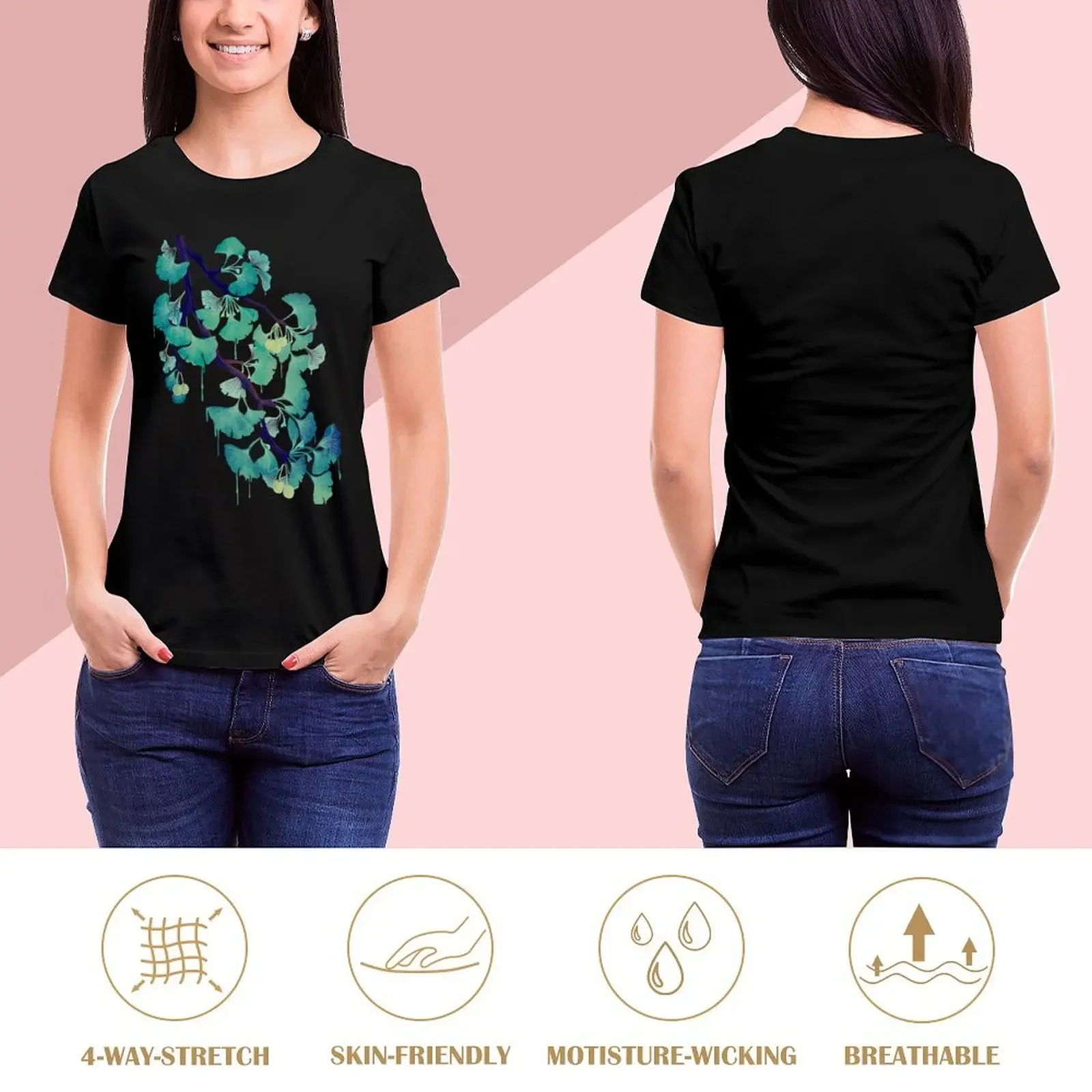 O Ginkgo (on Black) T-Shirt korean fashion anime clothes customizeds cropped t shirts for Women