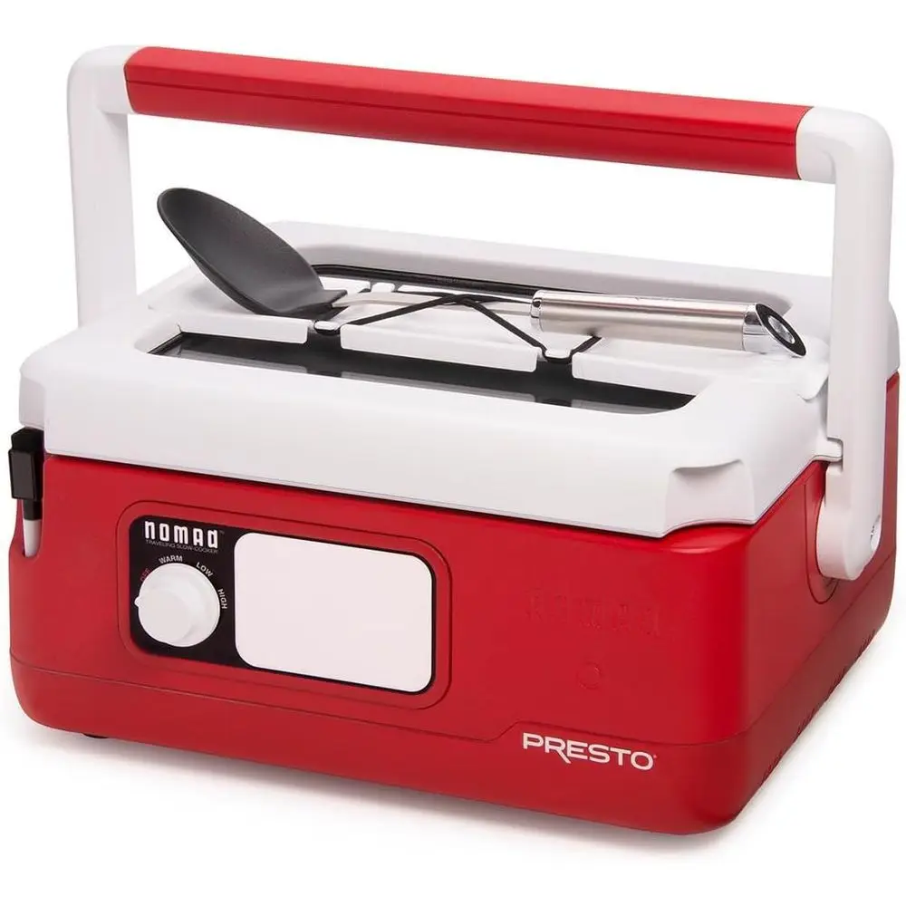 

Nomad Red Spill-Proo Portable Slow Cooker, 3-Setting Touch Control, Oval, StainlSteel