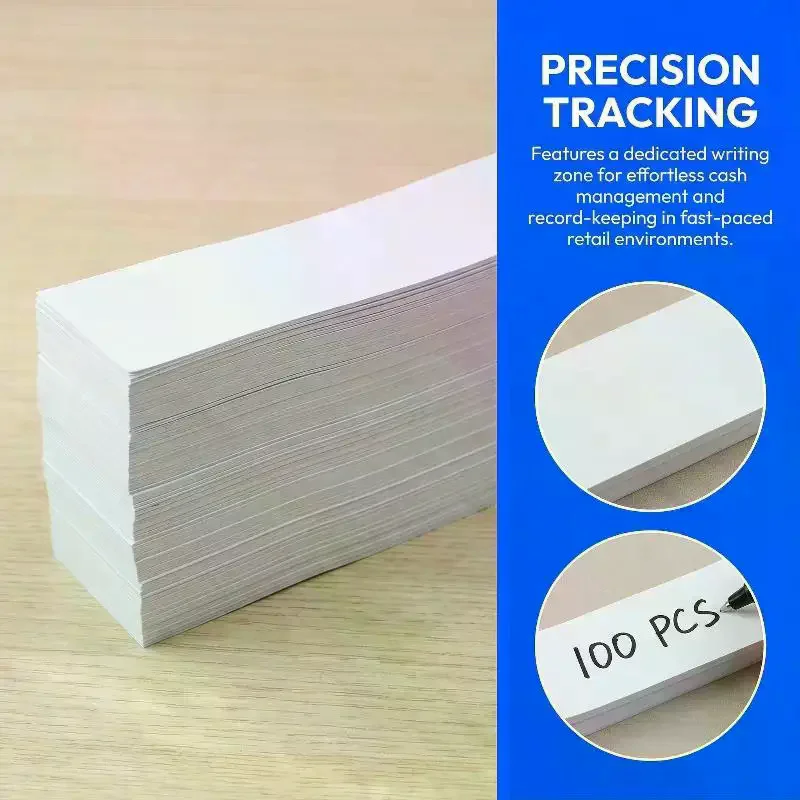 

100 шт. самоклеящихся, устойчивых к разрывам, самозаклеивающихся лент для денег, профессиональные белые обертки для денег для супермаркетов